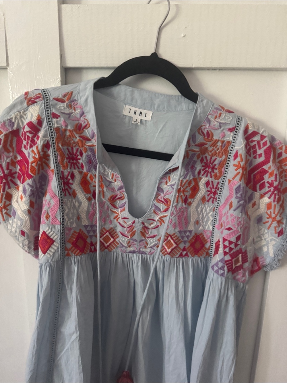 THML Light Blue Embroidered Boho Top with Pink & Orange Accents - Picture 7 of 7